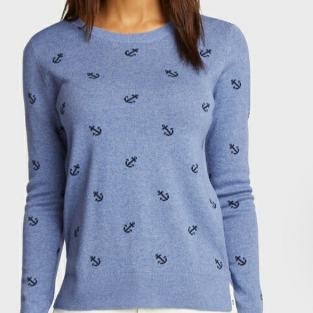 NWT Nautica Anchor Pattern Blue Cotton And Modal Sweater, Size XS